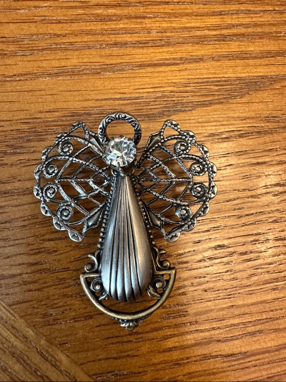 Vintage-Style Silver Angel Wall Accent with Crystal